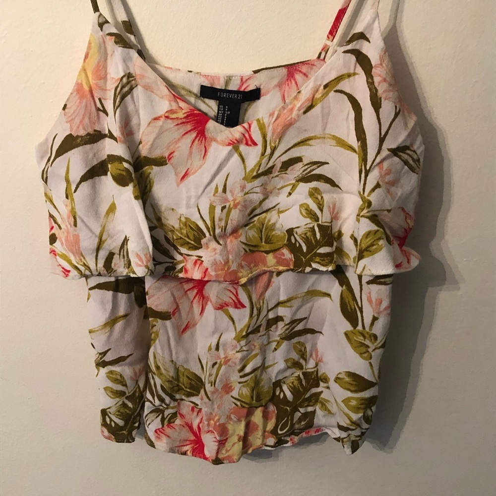 tropical print flounced cami